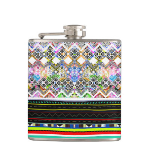 Cute colorful aztec tribal patterns hip flask
