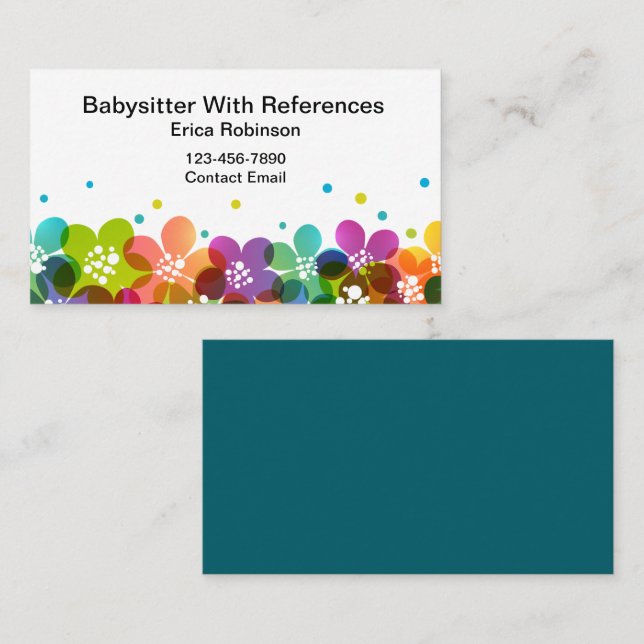 Cute Colorful Babysitter Business Cards (Front/Back)