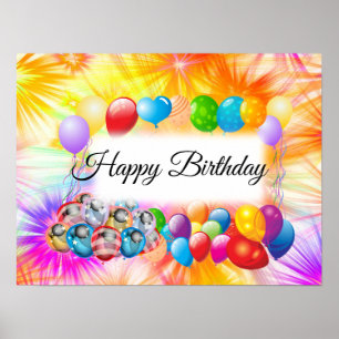 Cute, Colorful Balloons, Fireworks, Birthday Poster