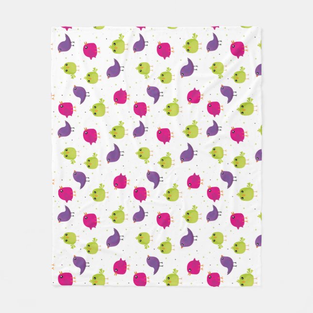 Cute colorful birds fleece blanket (Front)