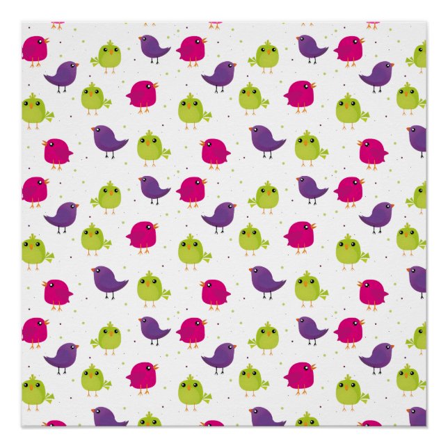 Cute colorful birds poster (Front)