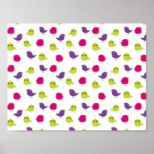 Cute colorful birds poster