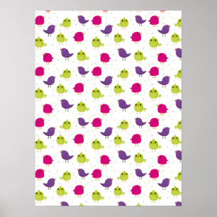 Cute colorful birds poster