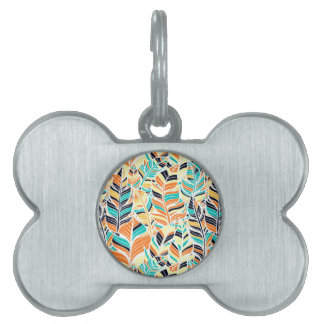 Cute colorful boho leaves pattern pet ID tag