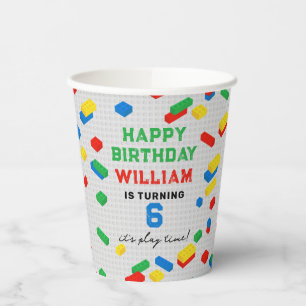 Cute Colorful Bricks Building Blocks Kids Birthday Paper Cups