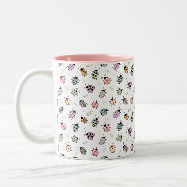 Cute Colorful Bugs Pattern Two-Tone Coffee Mug (Left)