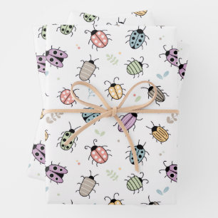Cute Colorful Bugs Pattern Wrapping Paper Sheet