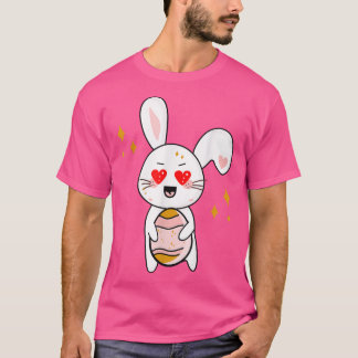 Cute Colorful Bunny Face Tie Dye Red Heart Flower  T-Shirt
