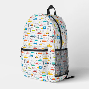 Cute Colorful Car Traffic Pattern Printed Backpack
