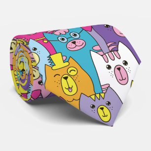 Cute Colorful Cartoon Cats Pattern Tie