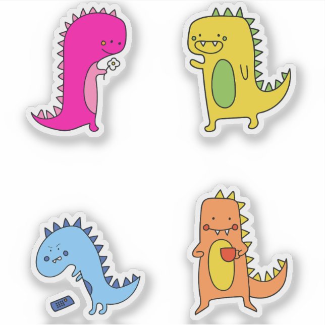 Cute Colorful Cartoon Dinosaurs (Front)