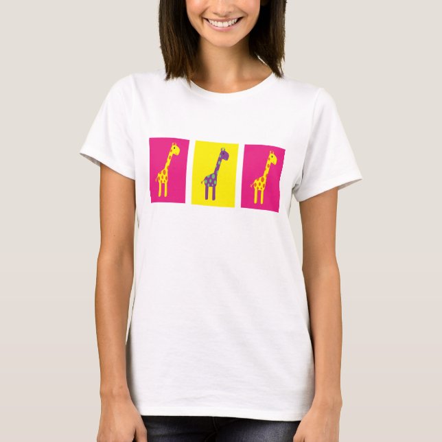 Cute & Colorful Cartoon Girafffes Customizable T-Shirt (Front)