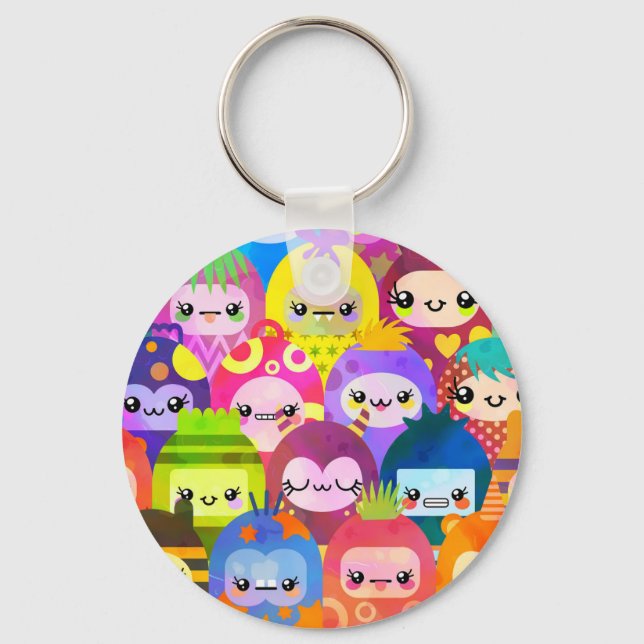Cute Colorful Cartoon People Characters Key Ring (Front)