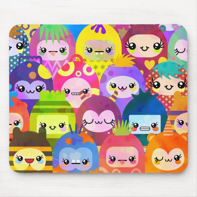 Cute Colorful Cartoon People Characters Mouse Mat (Front)