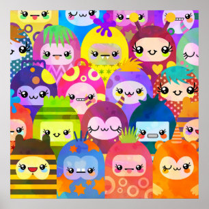 Cute Colorful Cartoon People Characters Poster