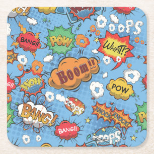 Cute Colorful Cartoon Speech Bubbles Square Paper Coaster