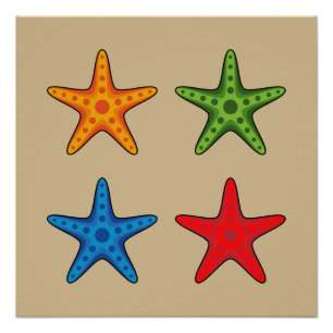 Cute Colorful Cartoon Starfish Set Poster