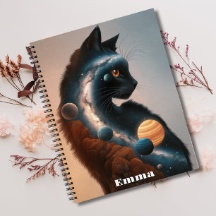 Cute Colorful Cat, Fun Animal, Outer Space Custom Notebook