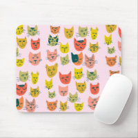 Cute Colorful Cat Heads Pattern Pink