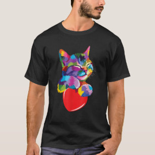 cute colorful cat hug heart art for lover cats kit T-Shirt