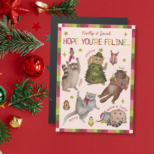 Cute Colorful Cat Lover Christmas Card Magnet