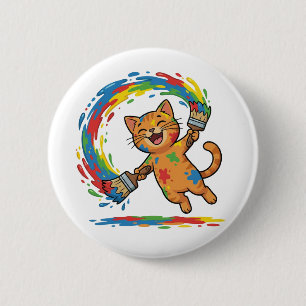 Cute Colorful Cat Paint Splash Button