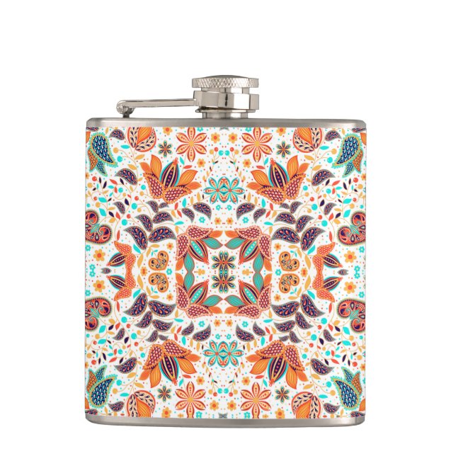 Cute colorful classic floral patterns hip flask (Front)