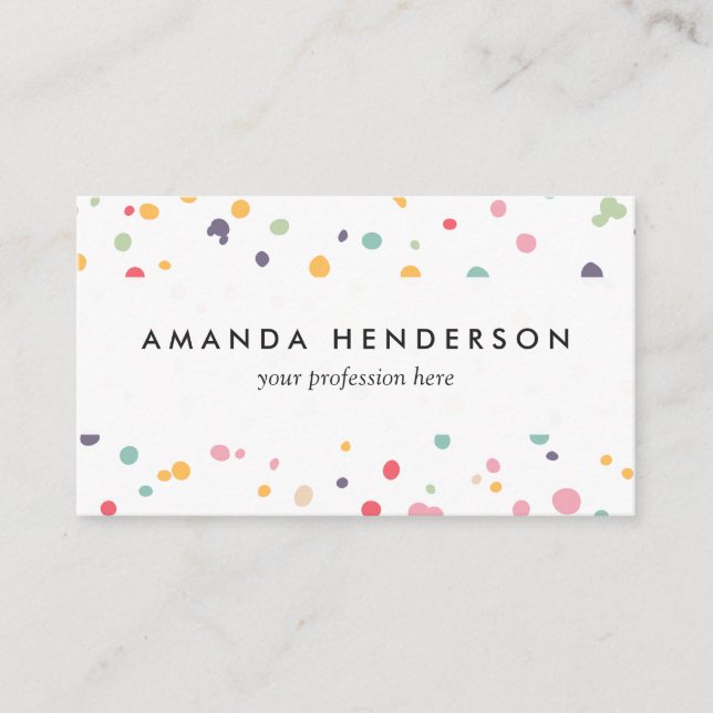 Cute Colorful Confetti Dots Pattern Business Card (Front)
