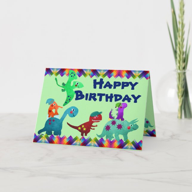 Cute Colorful Dino Birthday Card (Front)