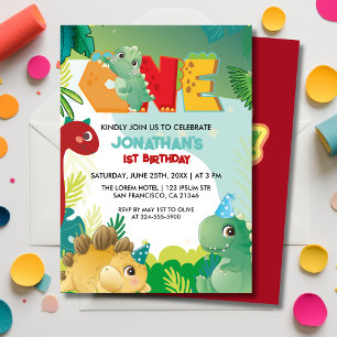Cute Colorful Dinosaur Boys First Birthday  Invitation