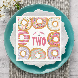 Cute Colorful Donuts Two 2nd Birthday Napkin
