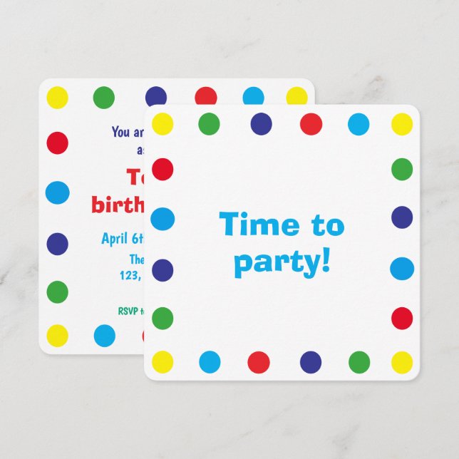 Cute & Colorful Dots Kids Birthday Party Invitation (Front/Back)