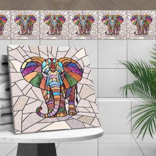 Cute Colorful Elephant mosaic art Tile