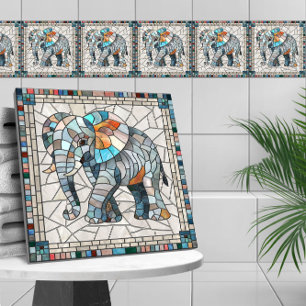 Cute Colorful Elephant mosaic art Tile