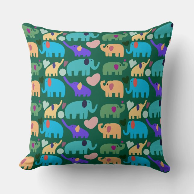 Cute Colorful Elephant Seamless Pattern Cushion (Front)