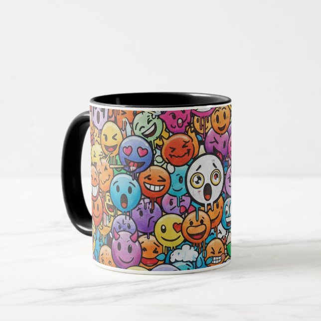 Cute Colorful Emoji Faces Pattern Mug (Front Left)