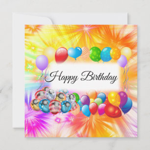 Cute, Colorful Fireworks, Balloons, Birthday Card