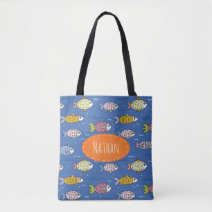 Cute Colorful Fish Pattern Personalised Kids Swim Tote Bag
