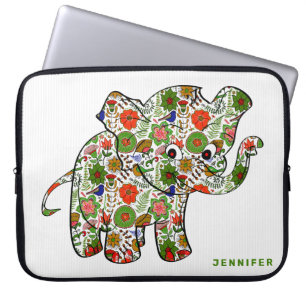 Cute Colorful Floral Baby Elephant Laptop Sleeve