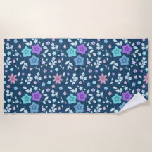 Cute Colorful Floral Pattern on Blue Background
