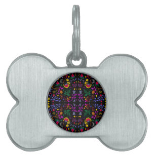 Cute colorful floral pattern pet ID tag