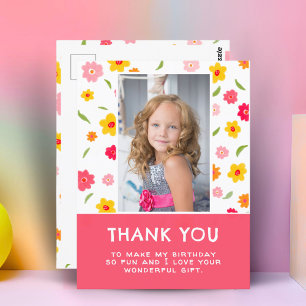 Cute Colorful Flowers Birthday Kids Girl Photo Postcard