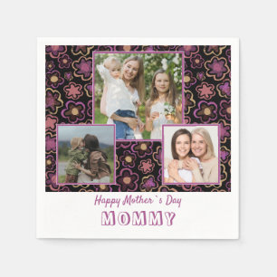 Cute Colorful Flowers Happy Mother`s Day 3 Photo Napkin