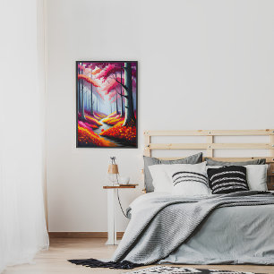 Cute Colorful Forest Floral Landscape Illustration Poster