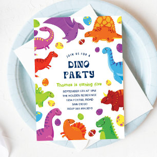 Cute Colorful Fun Dinosaurs Birthday Party Kids Invitation