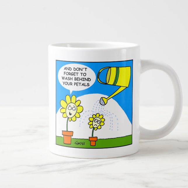 Cute Colorful Funny Flowers Cartoon Gardener Large Coffee Mug (Right)