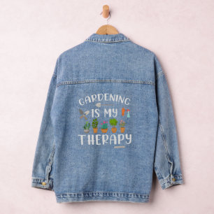 Cute Colorful Gardening is My Therapy Plants  Denim Jacket