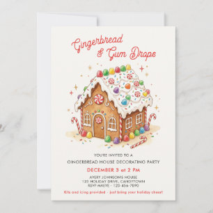 Cute Colorful Gingerbread House Decorating Party Invitation
