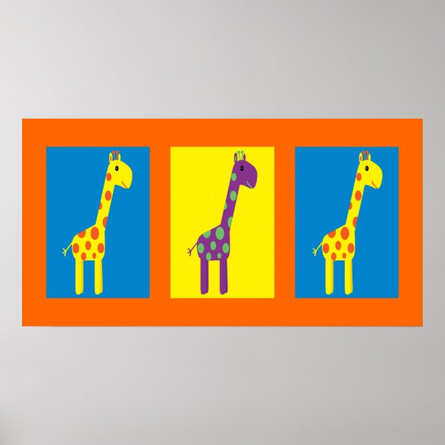 Cute & Colorful Giraffes Customizable Poster (Front)