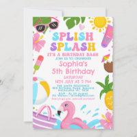 Cute Colorful Girls Retro Splish Splash Birthday
